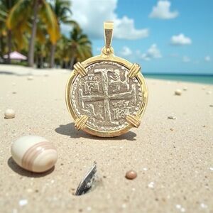 ATOCHA Gold and Silver Coin Pendant in 14k gold bezel dime size coin